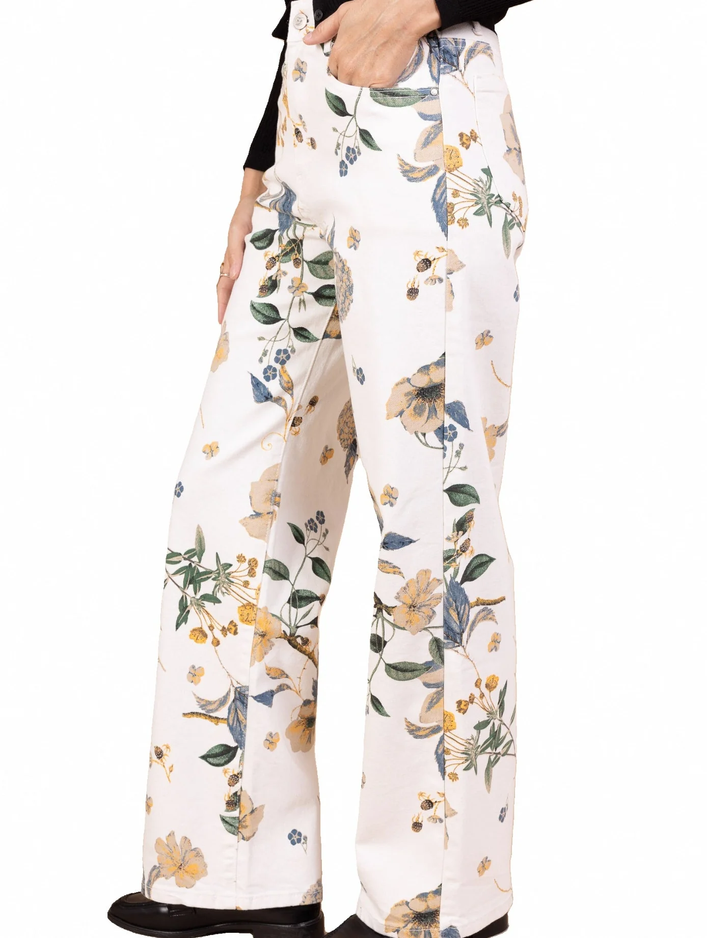 Jean large crème à imprimé floral – Élégance naturelle et allure bohème – Image 4
