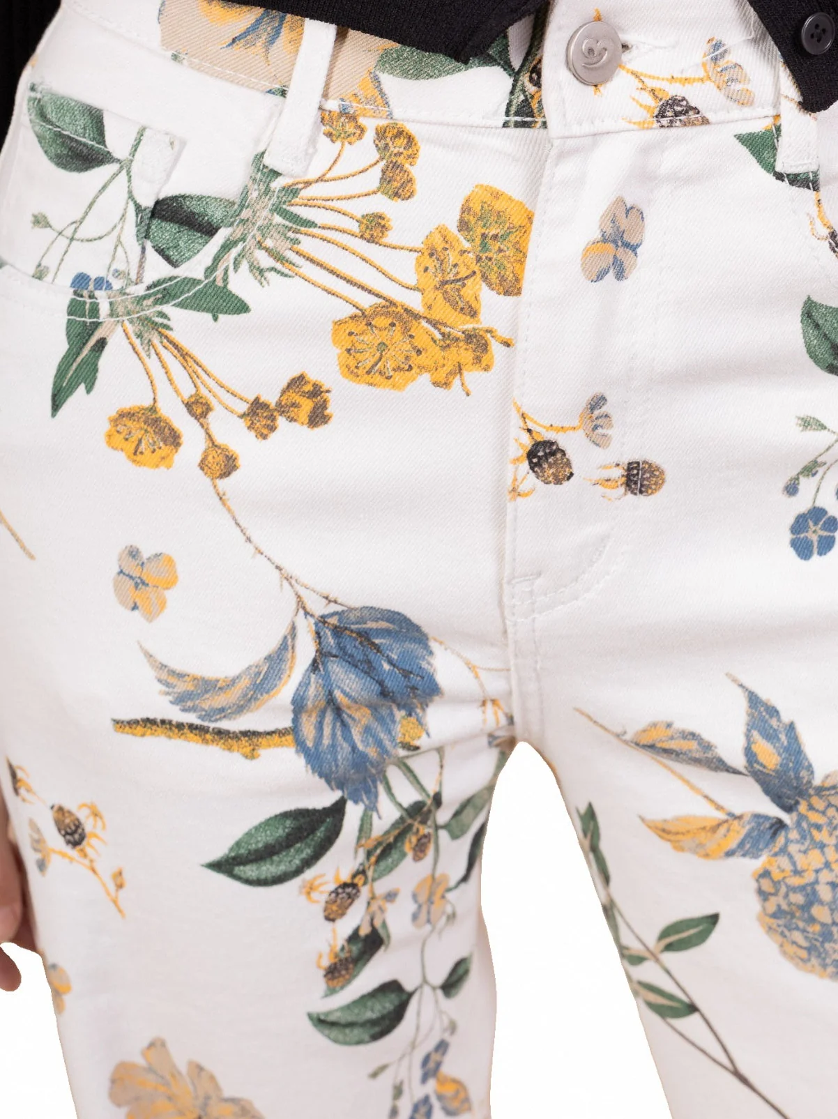 Jean large crème à imprimé floral – Élégance naturelle et allure bohème