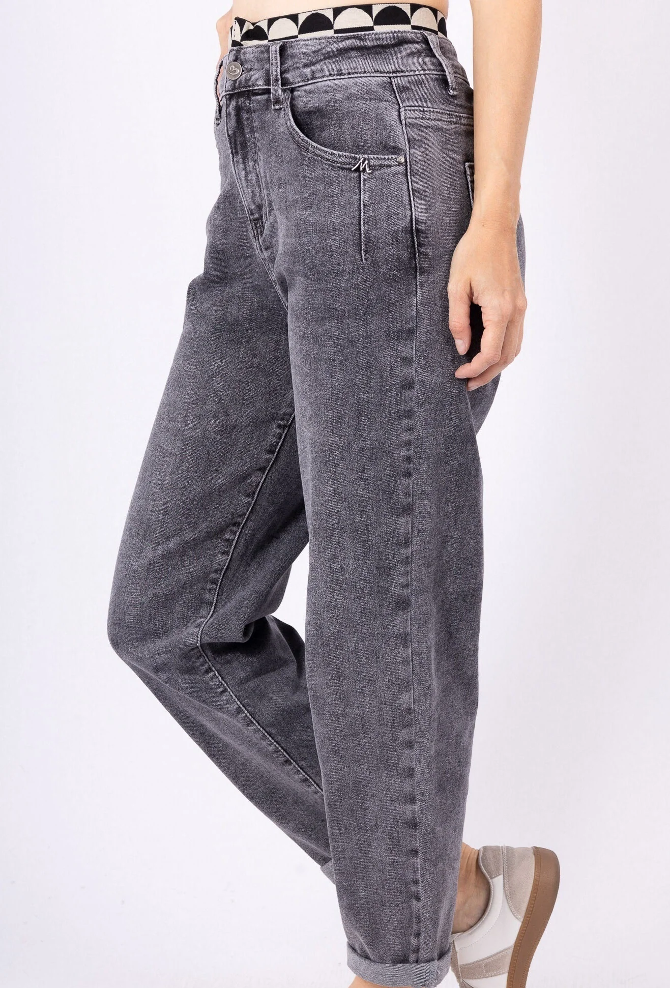 Jean Mom Gris Délavé à Taille Élastique L’Allié Casual Chic