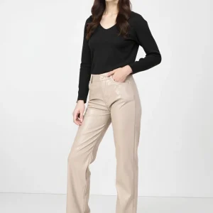 Pantalon Droit en Simili Cuir Brillant