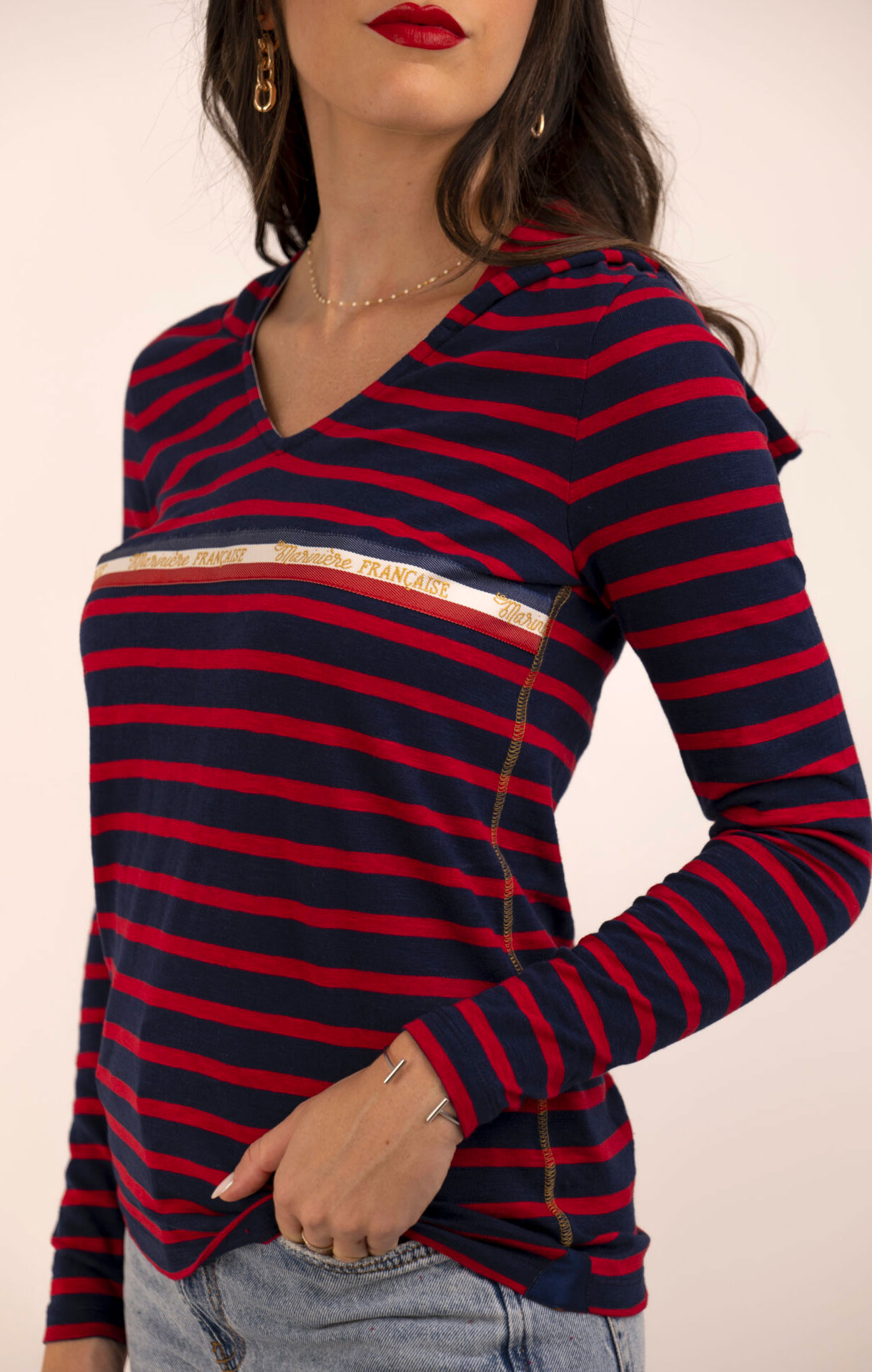 T-shirt à capuche rayé ELLA MARINE/ROUGE