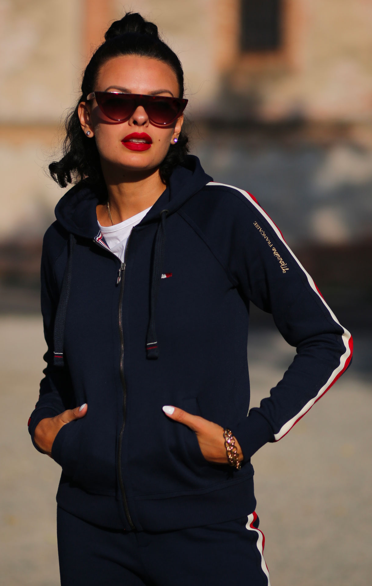 Veste zippée à capuche INES MARINE