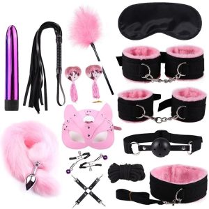 Accessoires BDSM Rose et Noir : 14 Pièces