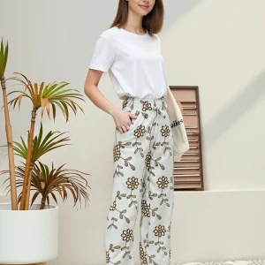 pantalon d’été droit à imprimé fleuri