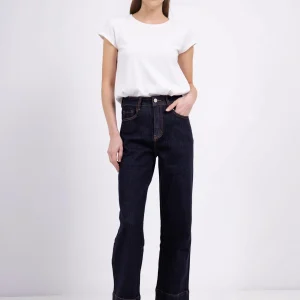 Jean large taille haute ourlets marqués