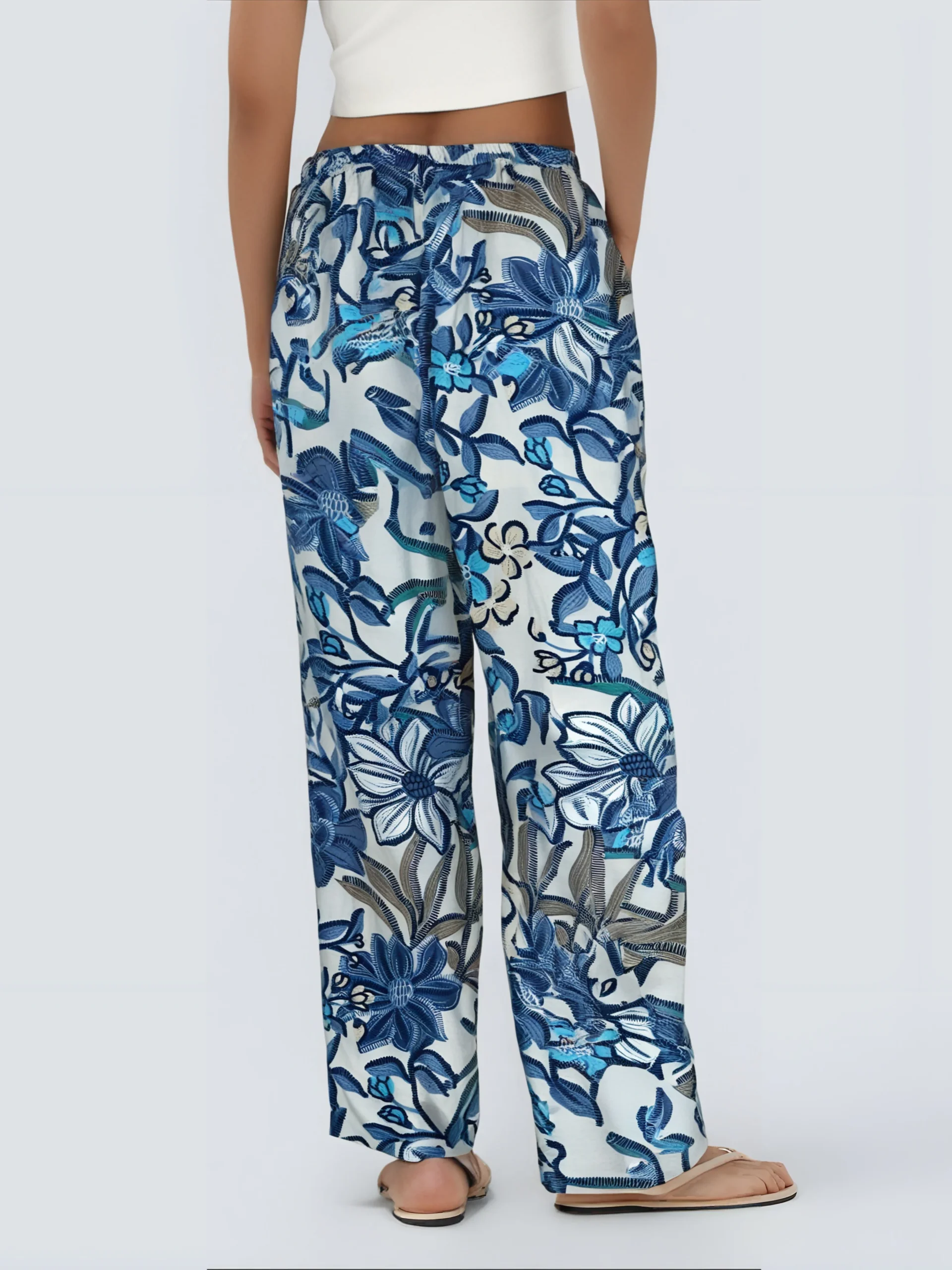 Pantalon Fluide à Motif Tropical