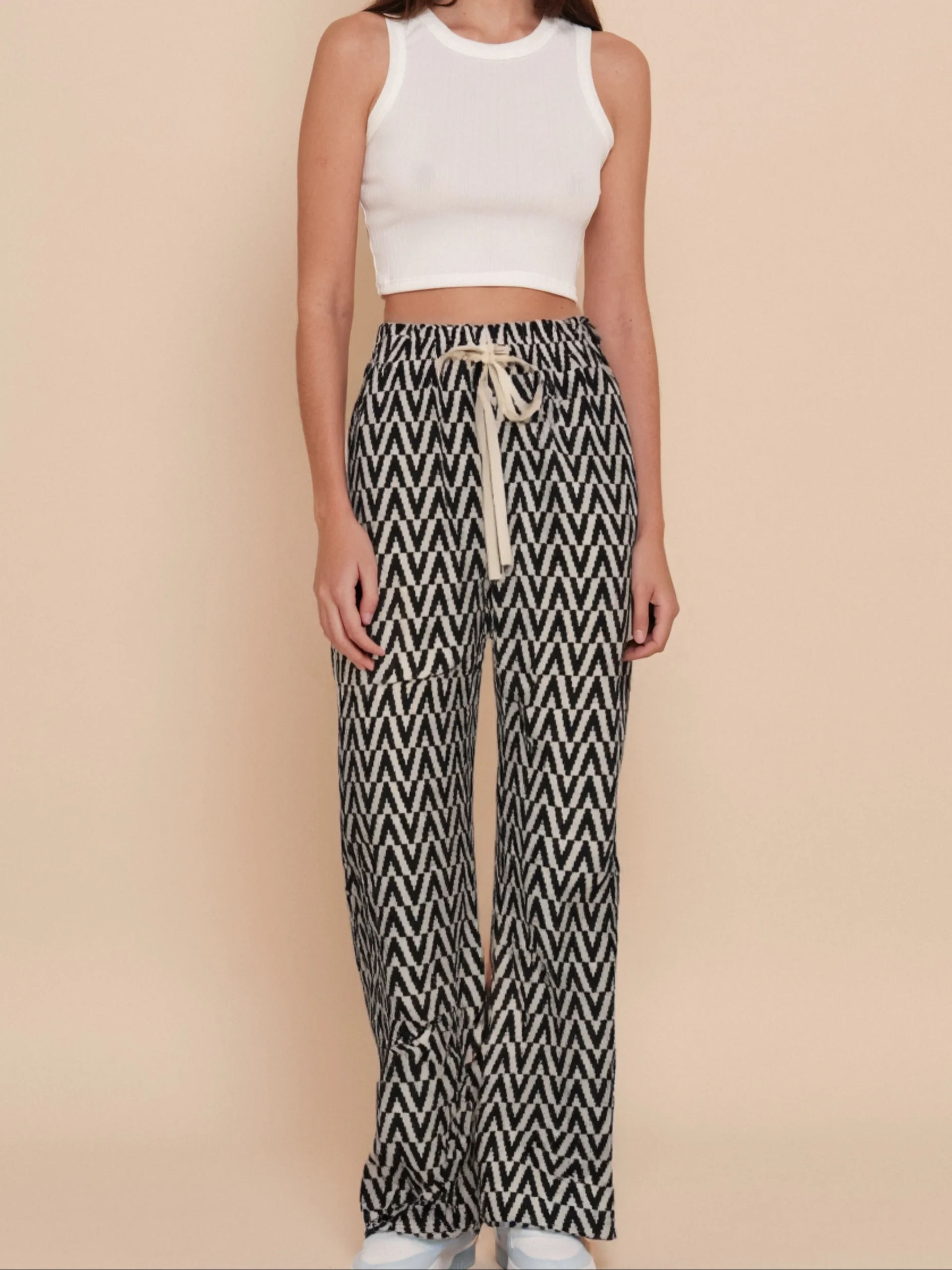 Pantalon fluide droit rayé