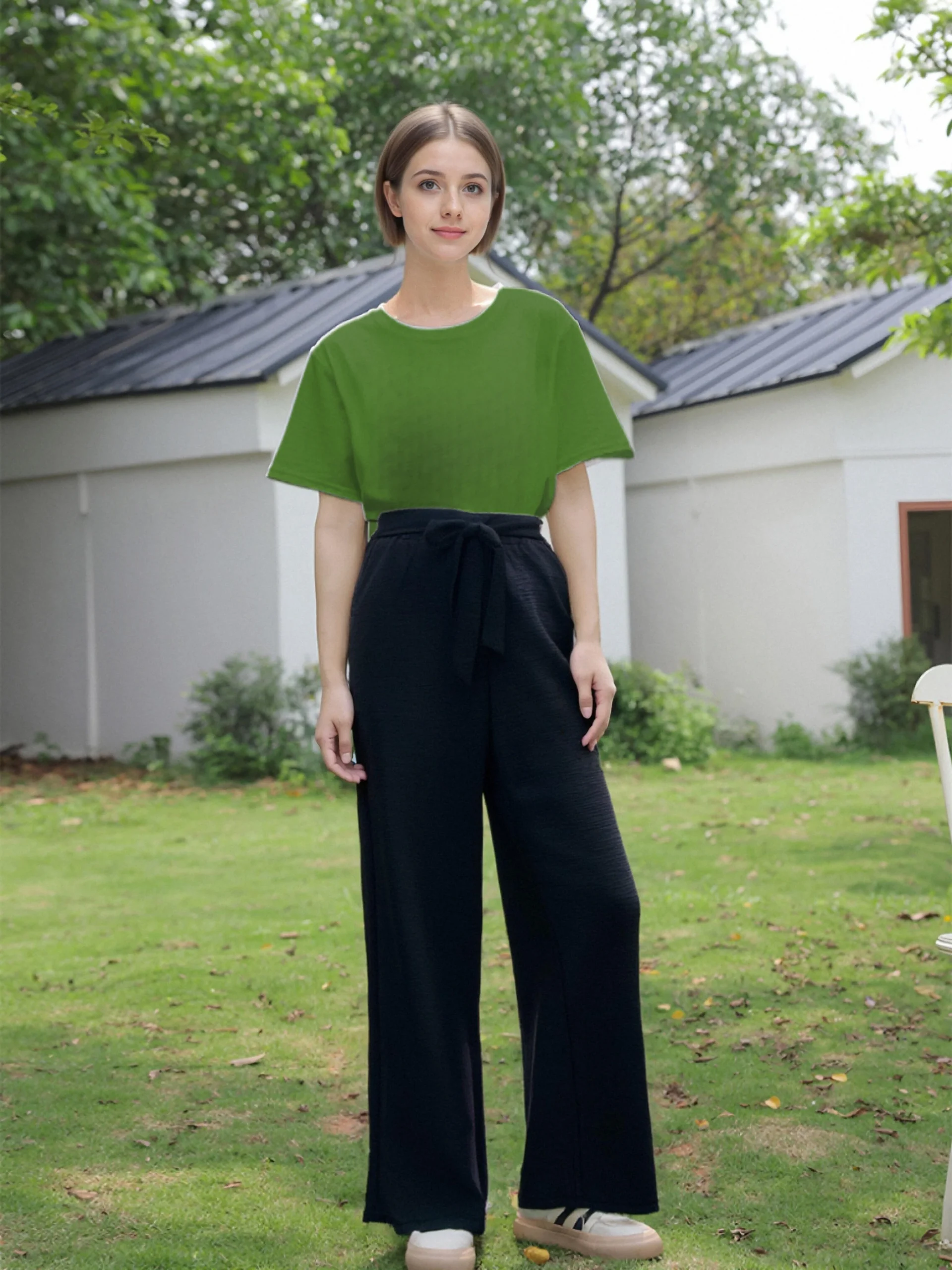 Pantalon fluide en tissu gaufré