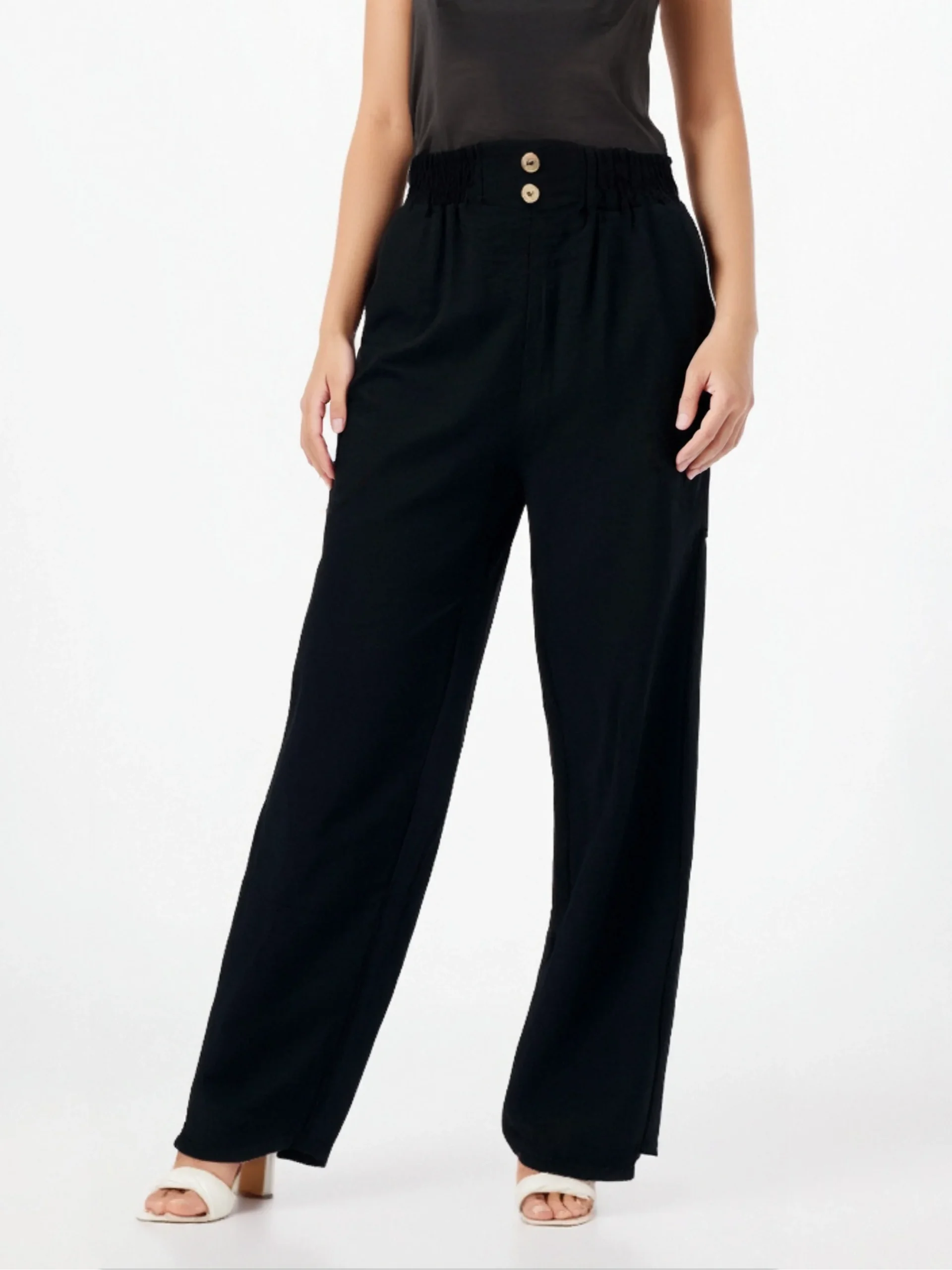 Pantalon fluide en tissu gaufré avec boutons décoratifs à l'avant – Image 7