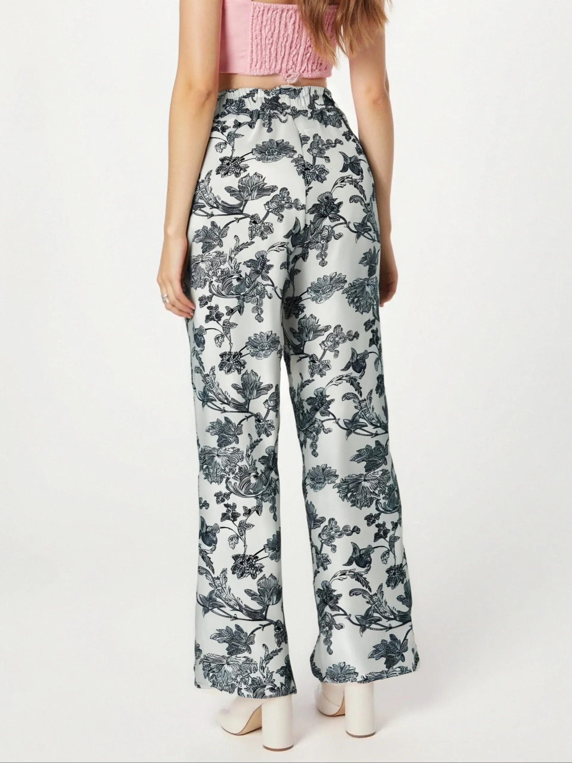 Pantalon d’été droit à imprimé fleuri