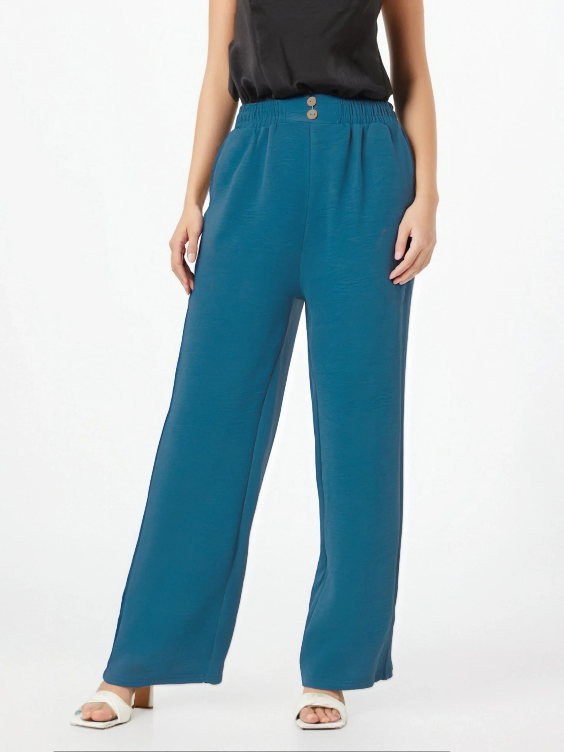 Pantalon fluide en tissu gaufré avec boutons décoratifs à l'avant – Image 5