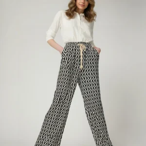 Pantalon fluide droit rayé