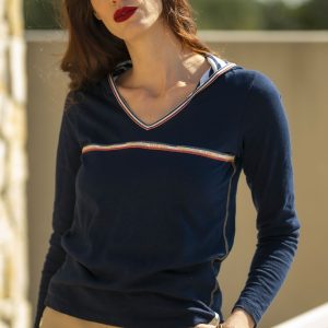 T-shirt uni à capuche LEOCADIE MARINE