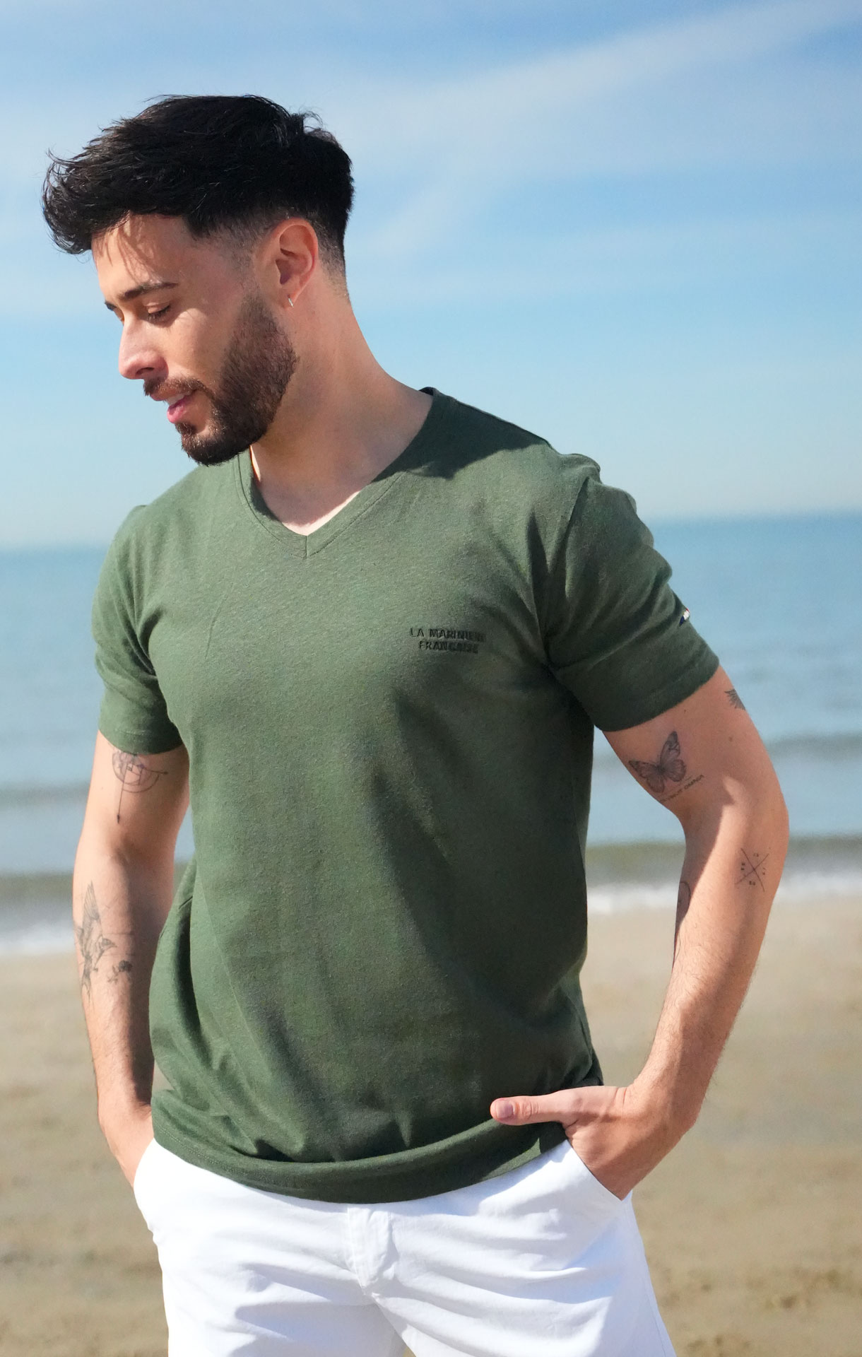 Tee-Shirt col V LIAM Kaki