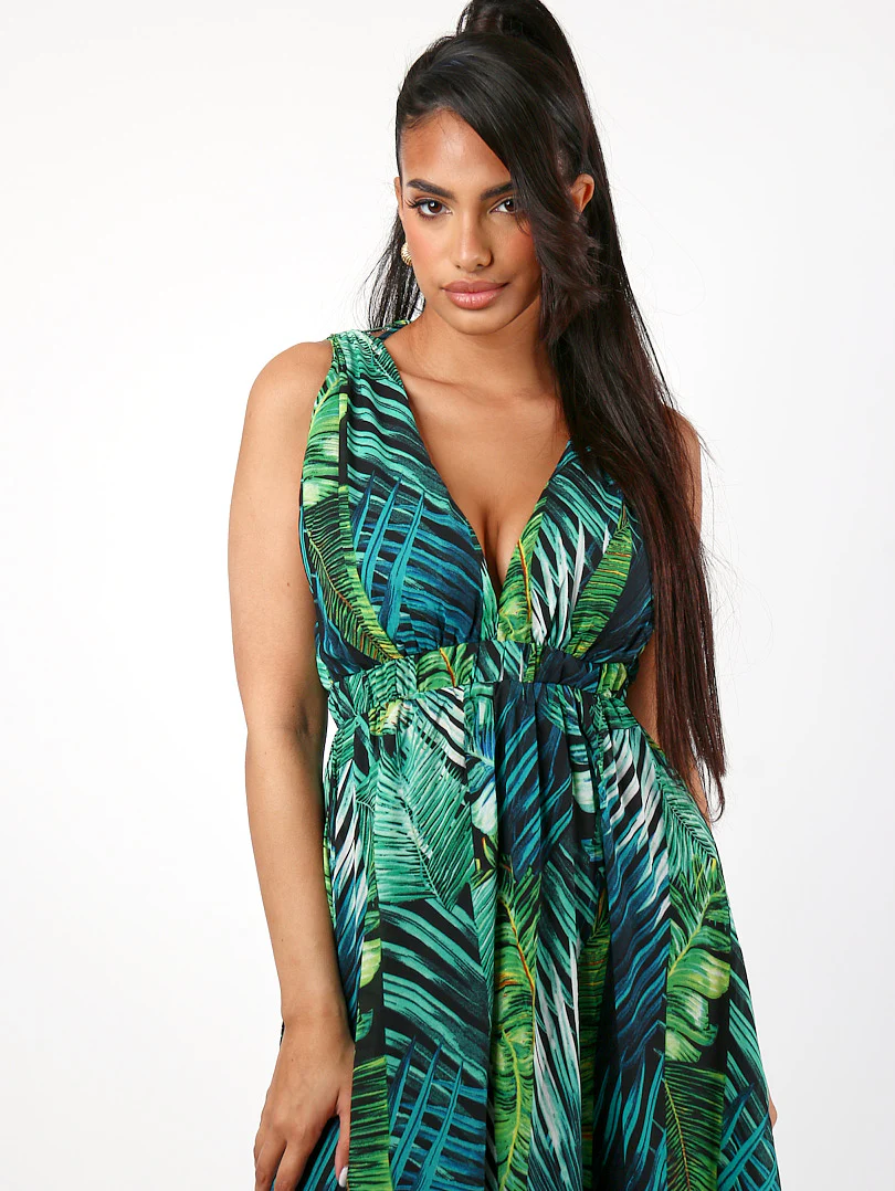 Robe longue à imprimé tropical fluide