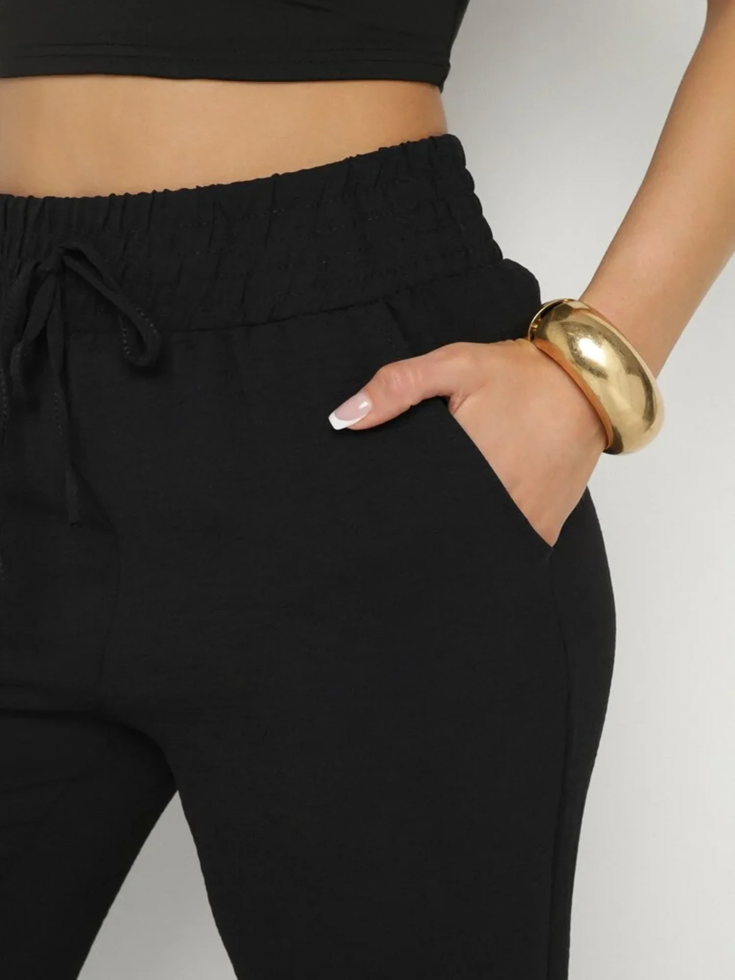 Pantalon droit fluide à taille élastique