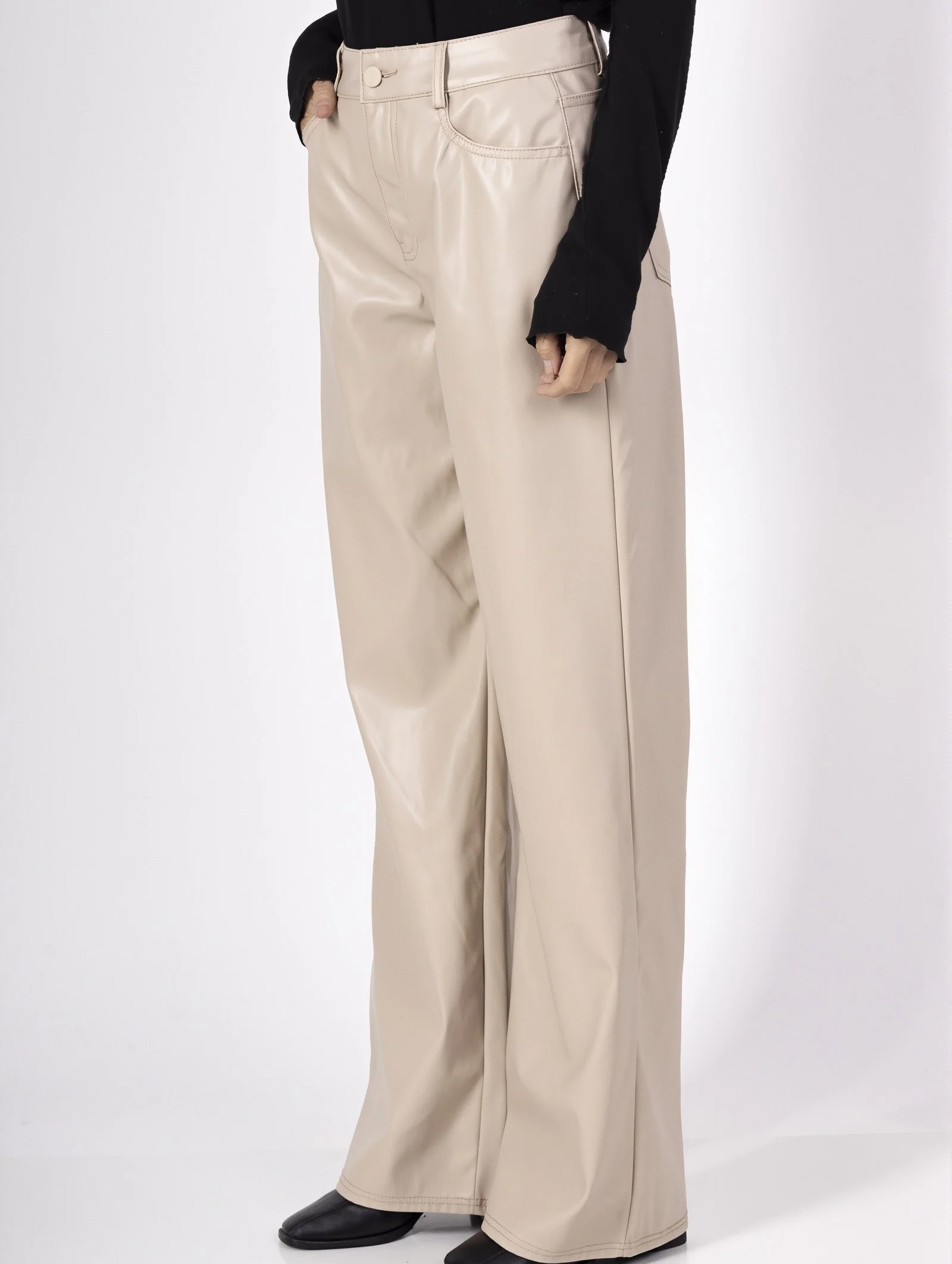 Pantalon Droit en Simili Cuir Brillant