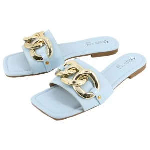 Mules en simili cuir à chaine doré