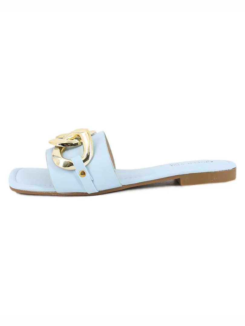 Mules en simili cuir à chaine doré