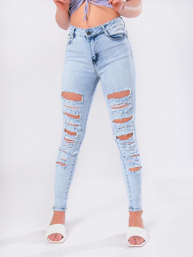 Jean slim taille haute déchiré – Image 3