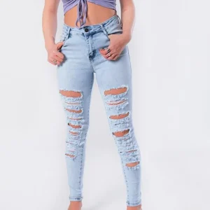 Jean slim taille haute déchiré