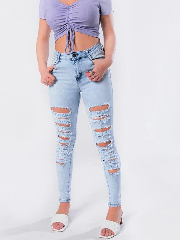 Jean slim taille haute déchiré