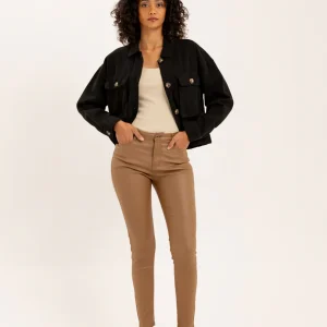 Pantalon skinny en toile enduite effet cuir