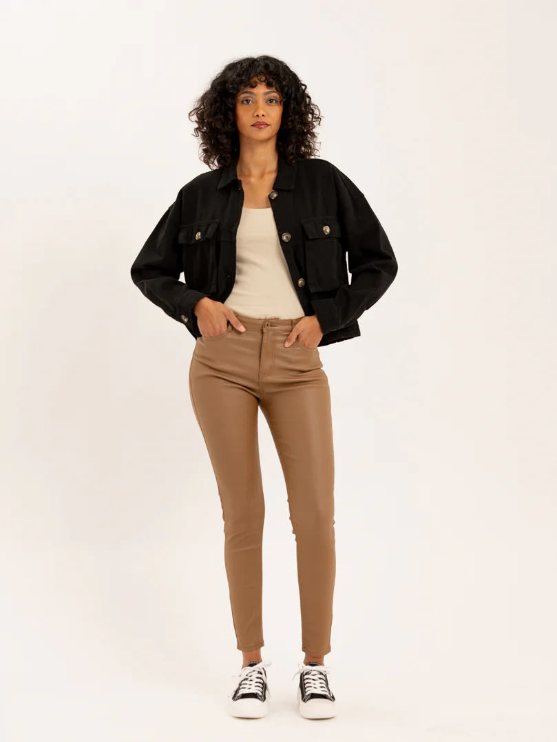 Pantalon skinny en toile enduite effet cuir