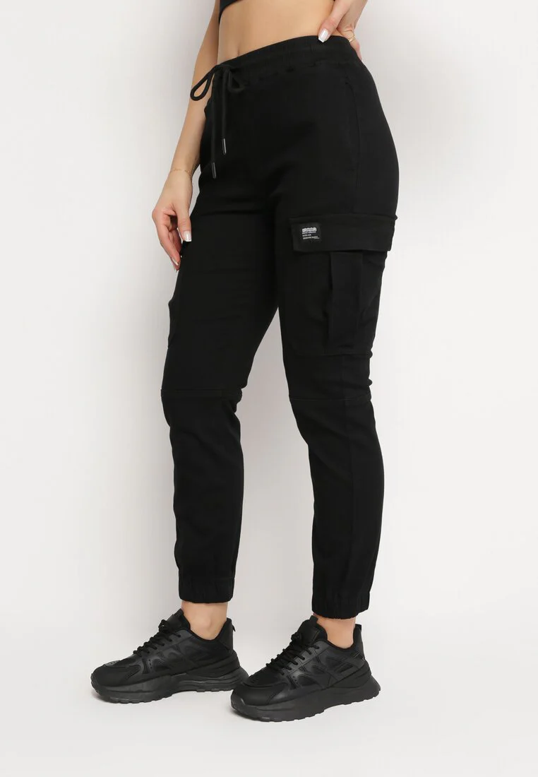 Pantalon de combat en coton noir avec cordon de serrage – Image 3