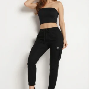 Pantalon de combat en coton noir avec cordon de serrage