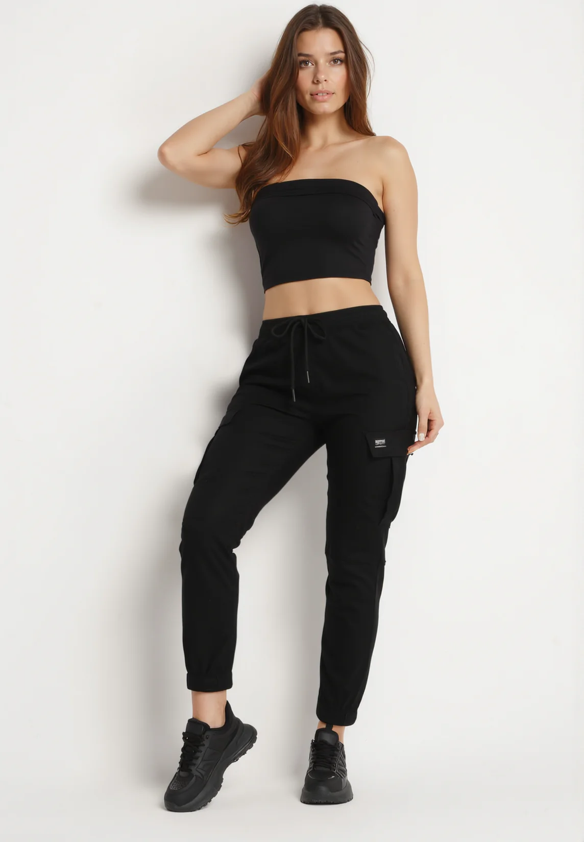 Pantalon de combat en coton noir avec cordon de serrage