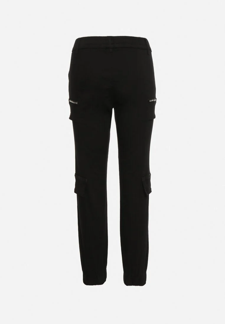 Pantalon de cargo noir en coton avec taille élastique – Image 3