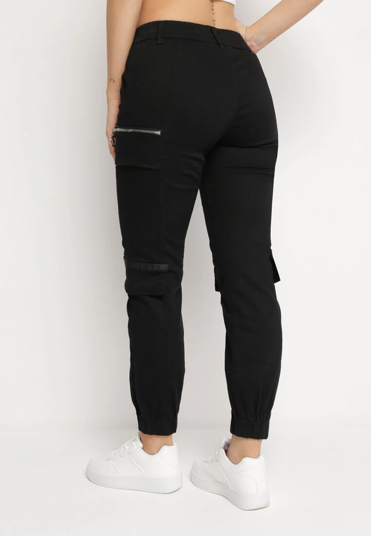 Pantalon de cargo noir en coton avec taille élastique – Image 5