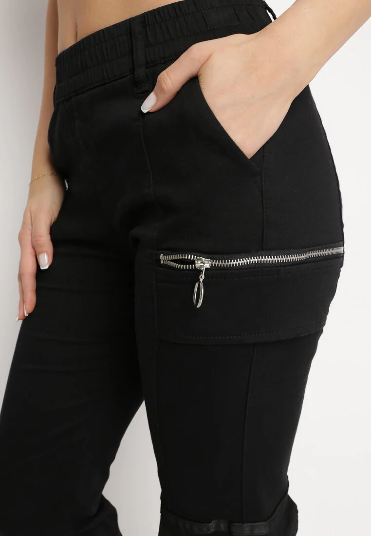Pantalon de cargo noir en coton avec taille élastique – Image 6