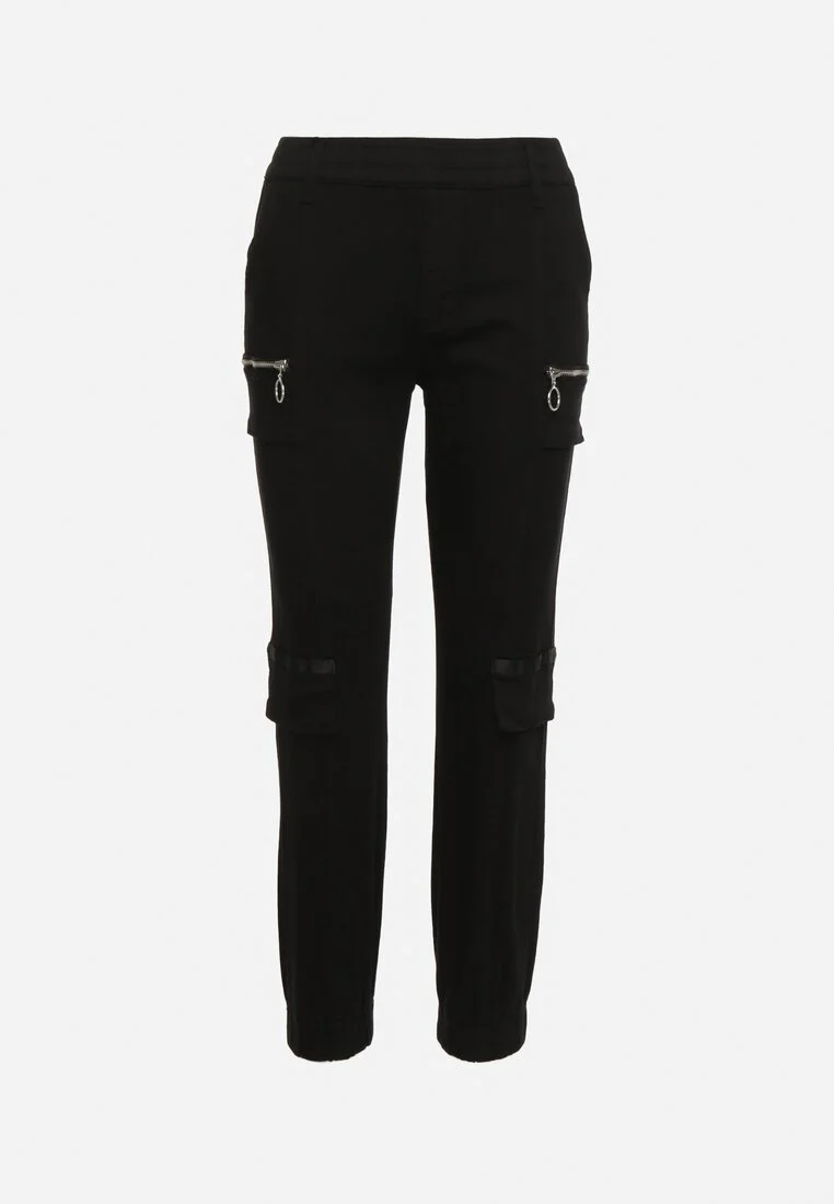Pantalon de cargo noir en coton avec taille élastique – Image 7