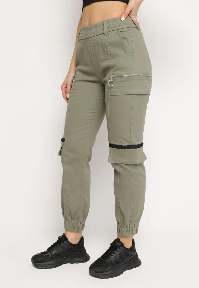 Pantalon de cargo kaki en coton avec taille élastique – Image 3