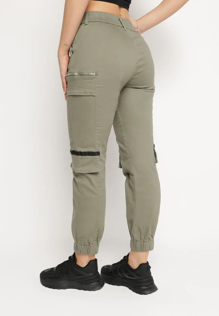 Pantalon de cargo kaki en coton avec taille élastique – Image 4