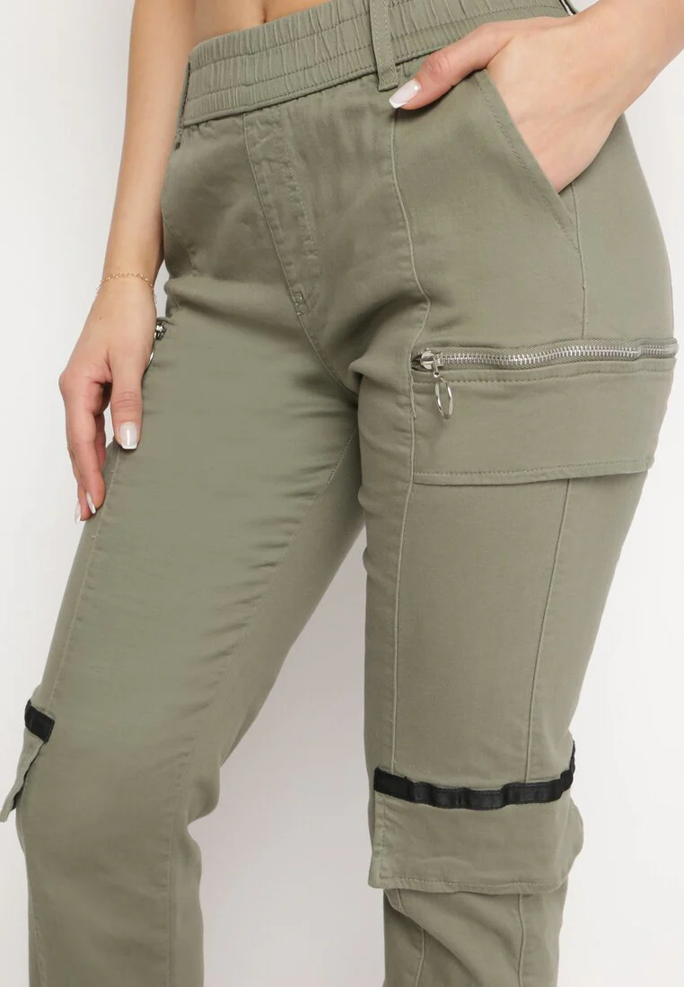 Pantalon de cargo kaki en coton avec taille élastique – Image 5