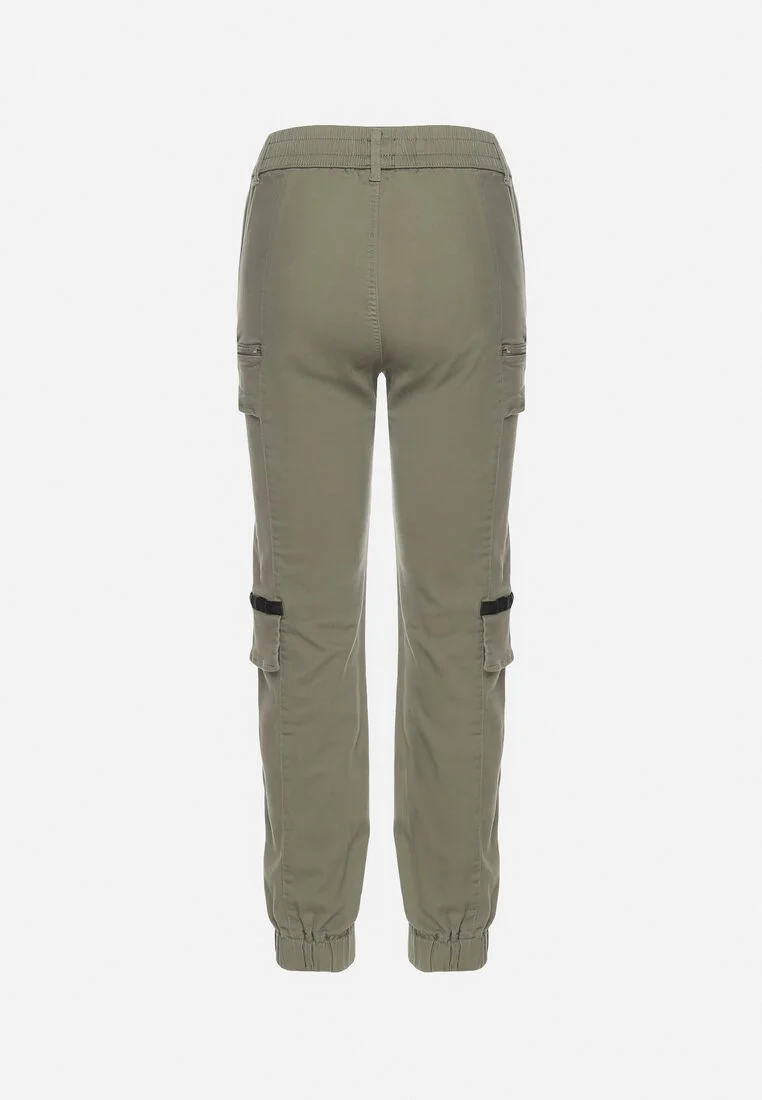 Pantalon de cargo kaki en coton avec taille élastique – Image 7