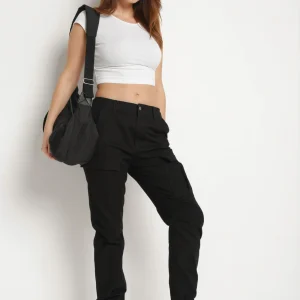 Jogging cargo en coton noir avec taille élastique