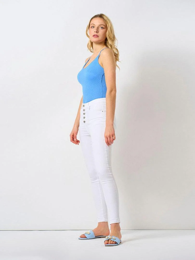 Jeans slim blanc taille haute 5 boutons – Image 3