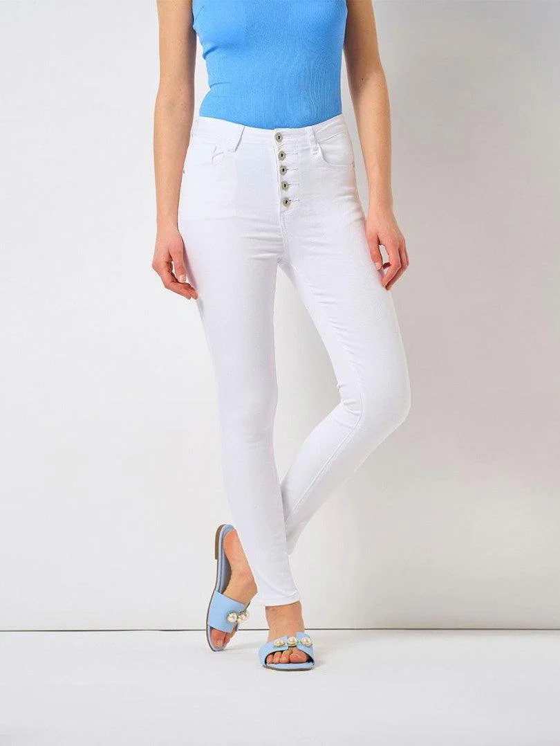 Jeans slim blanc taille haute 5 boutons