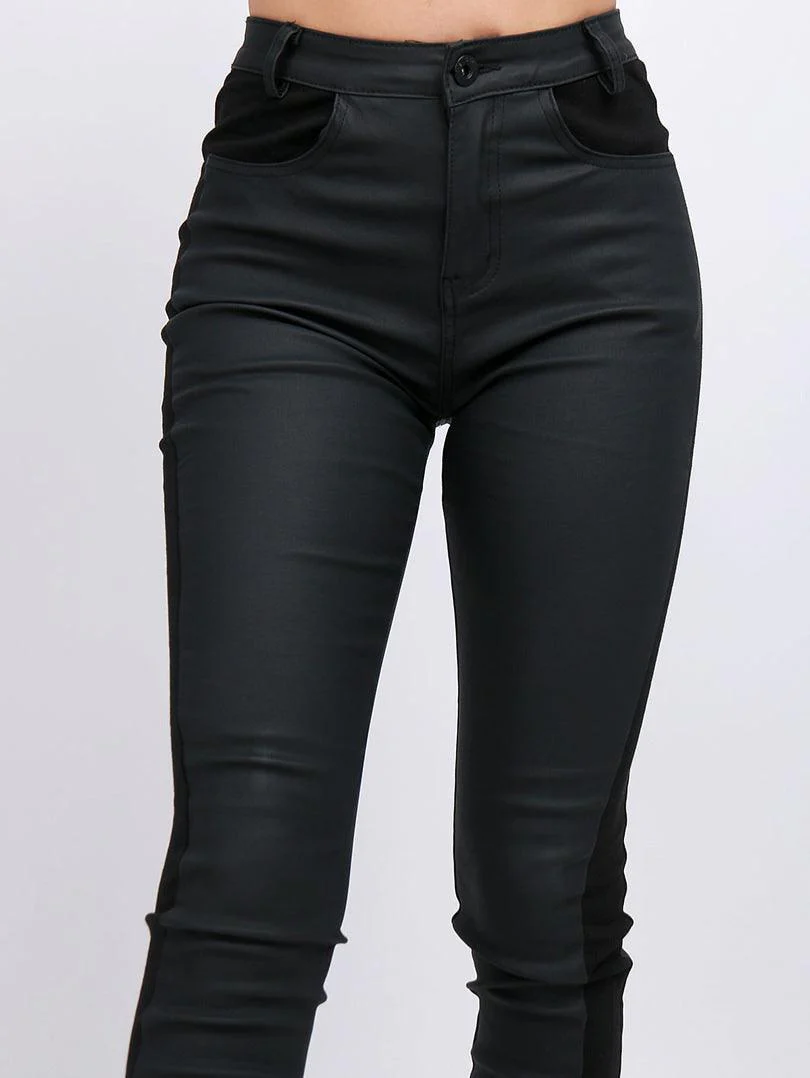 Pantalon simili cuir bi matière