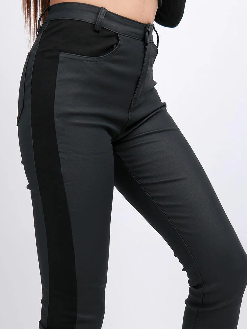 Pantalon simili cuir bi matière – Image 3