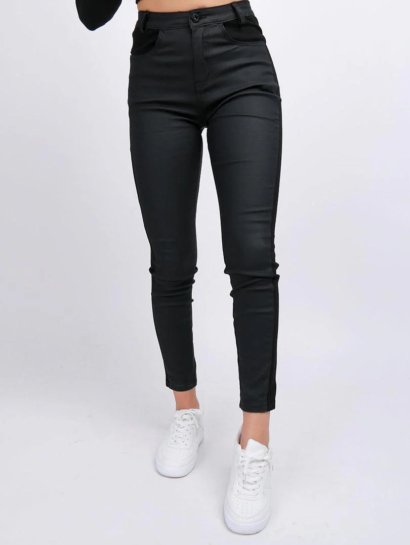 Pantalon simili cuir bi matière – Image 5