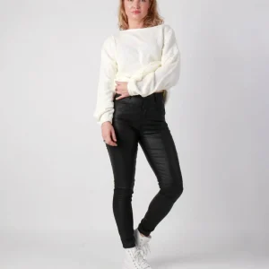 Pantalon noir en simili cuir avec bouton et fermeture éclair
