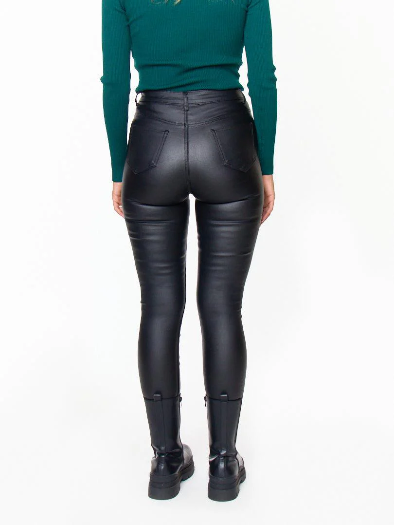 Pantalon moulant en simili cuir avec fermetures éclair