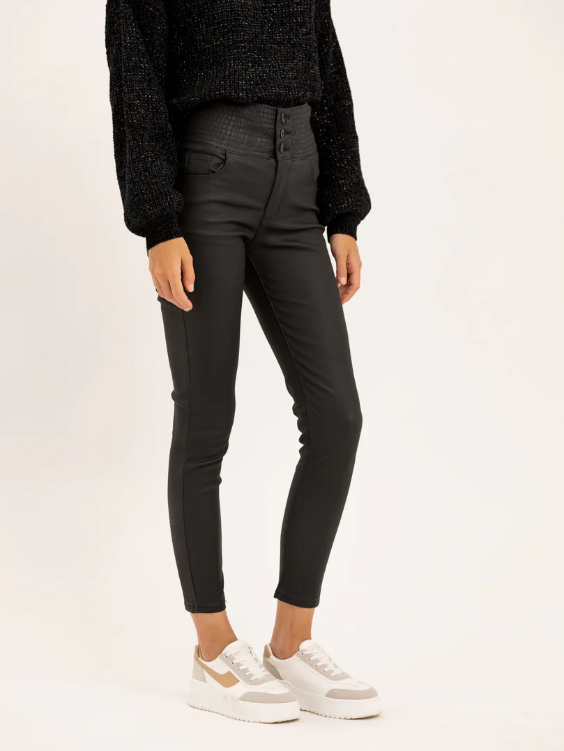 Pantalon skinny taille haute élastique effet cuir