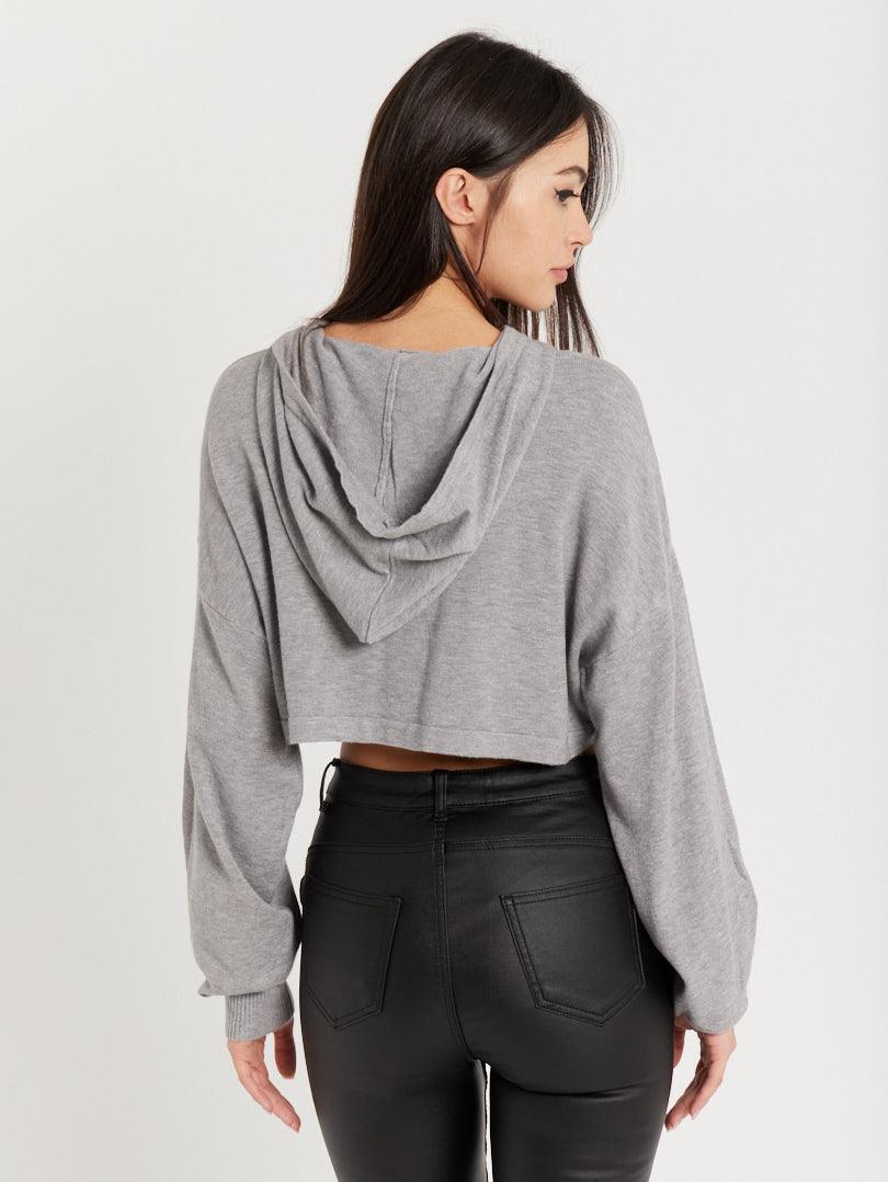 Pull sweatshirt fin à capuche Gris clair