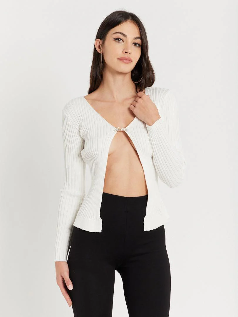 Gilet maille fine fermeture broche Beige sable – Image 9
